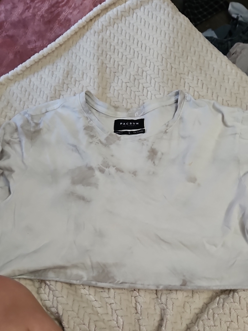 PacSun Women's White Tee with Taupe Tie-Dye Accents